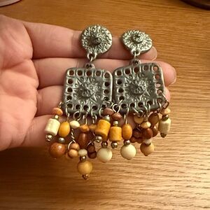 Vintage Bohemian Silver and Brown Dangle Earrings